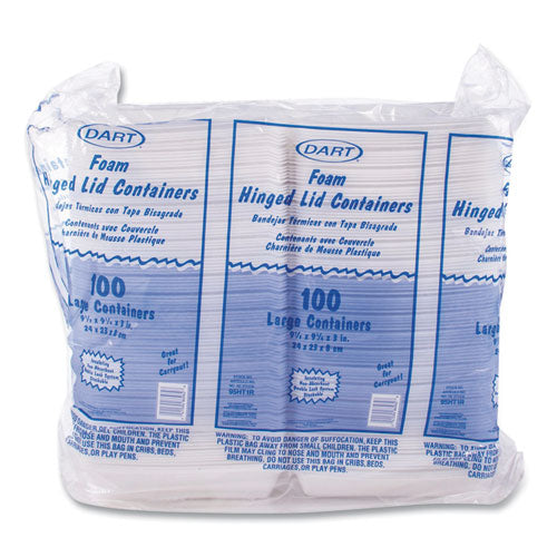 Image of Dart® Foam Hinged Lid Containers, 9.25 X 9.5 X 3, 200/carton
