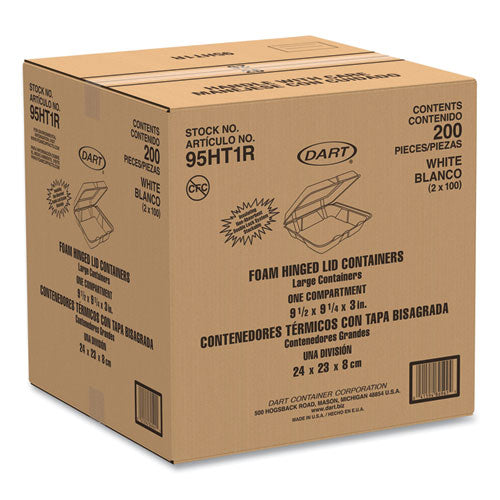 Image of Dart® Foam Hinged Lid Containers, 9.25 X 9.5 X 3, 200/carton