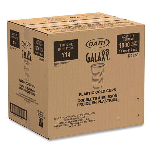 Image of Dart® High-Impact Polystyrene Cold Cups, 14 oz, Plastic, Translucent, 50/Sleeve. 20 Sleeves/Carton