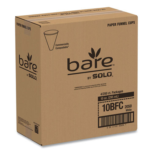 Image of SOLO® Bare Eco-Forward Treated Paper Funnel Cups, 10 oz, White, 250/Bag, 4 Bags/Carton
