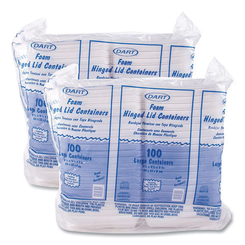 Image of Dart® Foam Hinged Lid Containers, 9.25 X 9.5 X 3, 200/carton