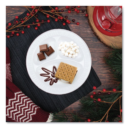 Image of Dart® Concorde Foam Plate, 3-Compartment Plate, 9" dia, White, 125/Pack, 4 Packs/Carton