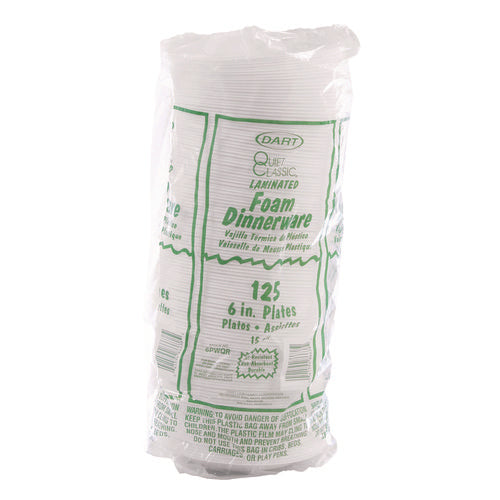 Image of Dart® Mediumweight Foam Dinnerware, Plate, 6" dia, White, 125/Pack