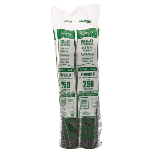 Image of Dart® Polystyrene Portion Cups, 4 oz, Plastic, Black, 250/Bag, 10 Bags/Carton