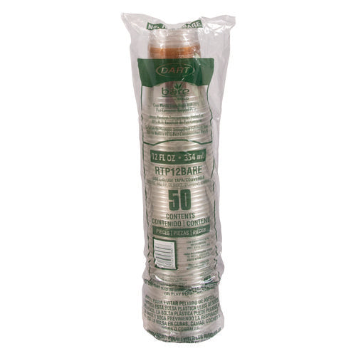 Image of Dart® Bare Eco-Forward RPET Cold Cups, Squat, 12 oz to 14 oz, Plastic, Leaf Design, 50/Pack