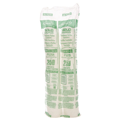 Image of Dart® Polystyrene Portion Cups, 3.25 oz, Plastic, Translucent, 250/Bag, 10 Bags/Carton