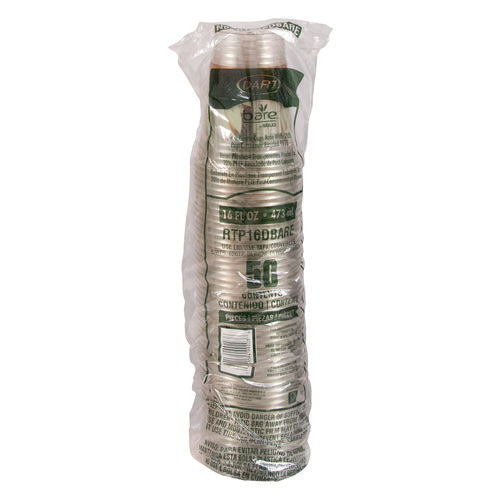 Image of Dart® Bare Eco-Forward RPET Cold Cups, 16 oz to 18 oz, Plastic, Leaf Design, Clear, 50/Pack, 20 Packs/Carton
