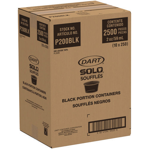 Image of Dart® Polystyrene Portion Cups, 2 oz, Plastic, Black, 250/Bag, 10 Bags/Carton