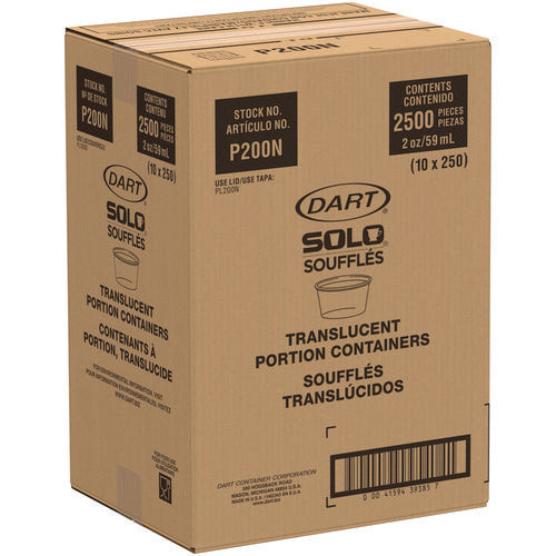 Image of Dart® Polystyrene Portion Cups, 2 oz, Plastic, Translucent, 250/Bag, 10 Bags/Carton