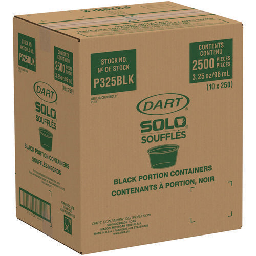 Image of Dart® Polystyrene Portion Cups, 3.25 oz, Plastic, Black, 250/Bag, 10 Bags/Carton