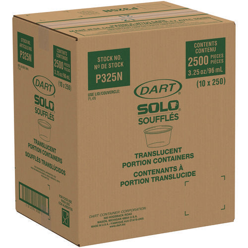 Image of Dart® Polystyrene Portion Cups, 3.25 oz, Plastic, Translucent, 250/Bag, 10 Bags/Carton
