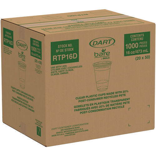 Image of Dart® Bare Eco-Forward RPET Cold Cups, 16 oz to 18 oz, Plastic, Leaf Design, Clear, 50/Pack, 20 Packs/Carton