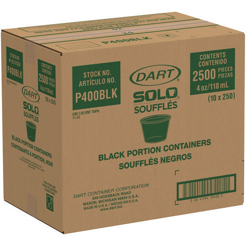 Image of Dart® Polystyrene Portion Cups, 4 oz, Plastic, Black, 250/Bag, 10 Bags/Carton