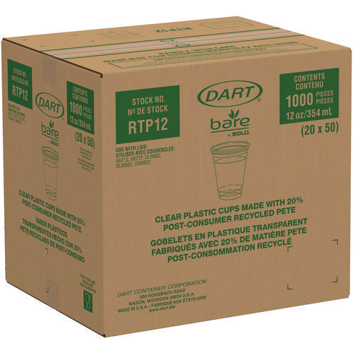 Image of Dart® Bare Eco-Forward RPET Cold Cups, Squat, 12 oz to 14 oz, Plastic, Leaf Design, 50/Pack