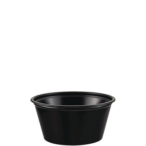 Image of Dart® Polystyrene Portion Cups, 2 oz, Plastic, Black, 250/Bag, 10 Bags/Carton