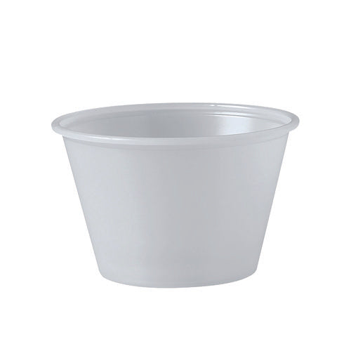 Image of Dart® Polystyrene Portion Cups, 4 oz, Plastic, Translucent, 250/Bag, 10 Bags/Carton