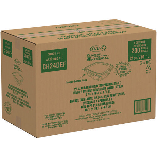 Image of Dart® ClearPac SafeSeal rPET Tamper-Resistant Container, ProPlanet Seal, Flat Lid, 24 oz, Clear, 100/Bag, 2 Bags/Carton