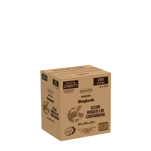 Image of Dart® StayLock Clear Hinged Lid Containers, Oblong, 6.81 x 9.4 x 3.1, Plastic, 125/Bag, 2/Carton