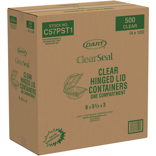 Image of Dart® ClearSeal Hinged-Lid Plastic Containers, 5.8 x 6 x 3, Clear, Plastic, 125/Pack, 4 Packs/Carton