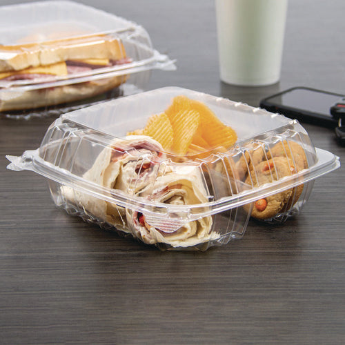 Image of Dart® ClearSeal Hinged-Lid Plastic Containers, 8.25 x 8.25 x 3, Clear, Plastic, 125/Pack, 2 Packs/Carton