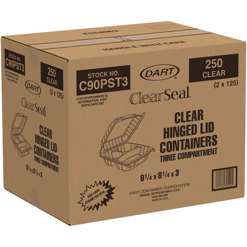 Image of Dart® ClearSeal Hinged-Lid Plastic Containers, 8.25 x 8.25 x 3, Clear, Plastic, 125/Pack, 2 Packs/Carton