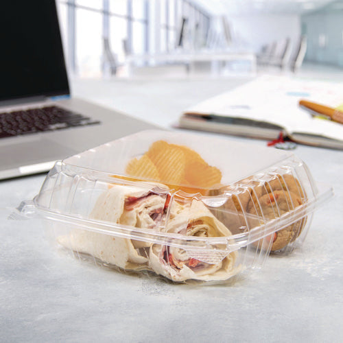 Image of Dart® ClearSeal Hinged-Lid Plastic Containers, 8.25 x 8.25 x 3, Clear, Plastic, 125/Pack, 2 Packs/Carton