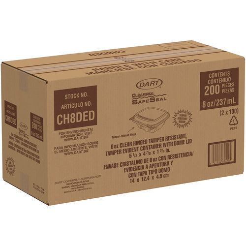 Image of Dart® ClearPac SafeSeal Tamper-Resistant/Evident Containers, Domed Lid, 8 oz, Clear, Plastic, 100/Bag, 2 Bags/Carton