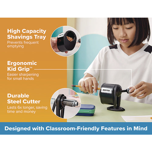 Image of Bostitch® Metal Manual Pencil Sharpener, Manually-Powered, 5.44" x 2.69" x 4.33", Black