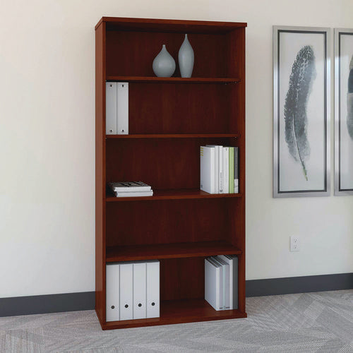 Image of Bush® Series C Collection Bookcase, Five-Shelf, 35.63w x 15.38d x 72.78h, Hansen Cherry