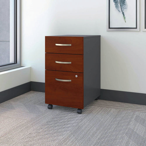 Image of Bush® Series C Mobile Pedestal File, Left/right, 3-Drawers: Box/box/file, Legal/letter/a4/a5, Cherry/gray, 15.75" X 20.25" X 27.88"