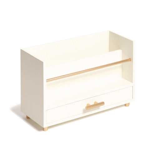 Image of U Brands Juliet Desk Organizer, 3 Compartments, 1 Drawer, 9.5" x 4.2" x 4.9", White/Gold, Wood/Metal