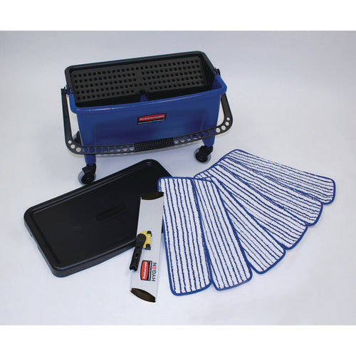 Image of Rubbermaid® Commercial Microfiber Floor Finishing System, 3 gal, Blue/black/white