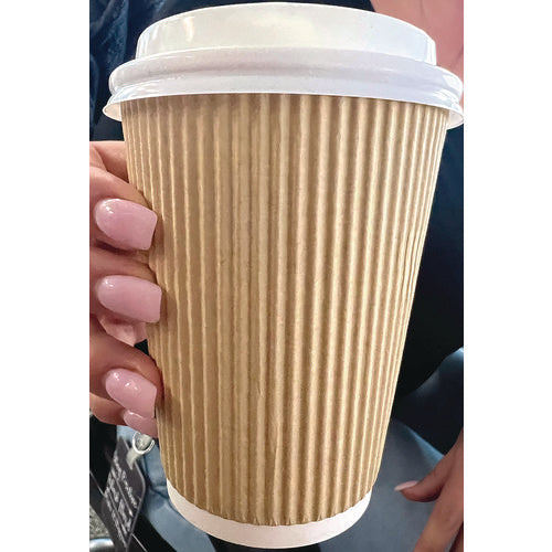 Image of Karat® Ripple Hot Cups, 12 oz, Paper, Kraft/White, 500/Carton