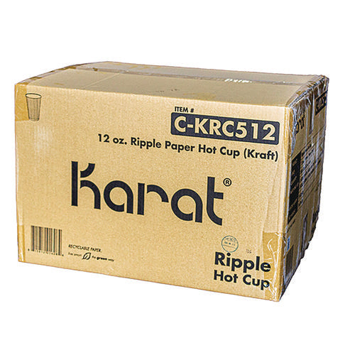 Image of Karat® Ripple Hot Cups, 12 oz, Paper, Kraft/White, 500/Carton
