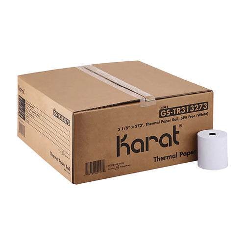 Image of Karat® Thermal Paper Rolls, 3.13" x 273 ft, White, 50/Carton