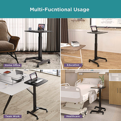 Image of Kantek Mobile Sit-to-Stand Desk, 23.5 x 20.5 x 29.75 to 44.25, Black