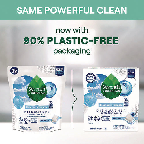Image of Seventh Generation® Natural Automatic Dishwasher Detergent Packs, Free and Clear, 45 Powder Packets/Box, 5 Boxes/Carton