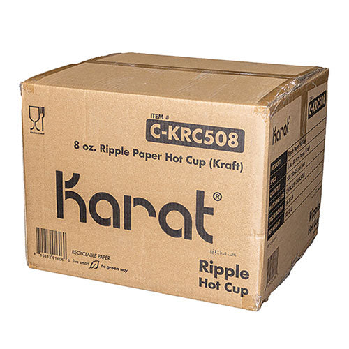 Image of Karat® Ripple Hot Cups, 8 oz, Paper, Kraft/White, 500/Carton