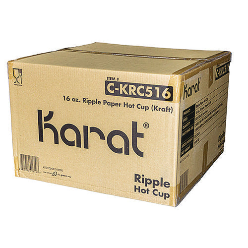 Image of Karat® Ripple Hot Cups, 16 oz, Paper, Kraft/White, 500/Carton