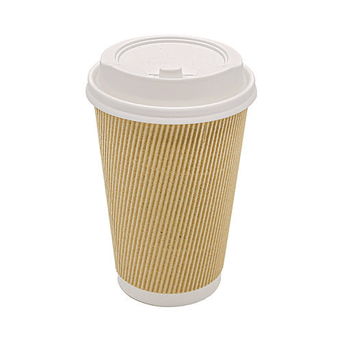 Image of Karat® Ripple Hot Cups, 16 oz, Paper, Kraft/White, 500/Carton
