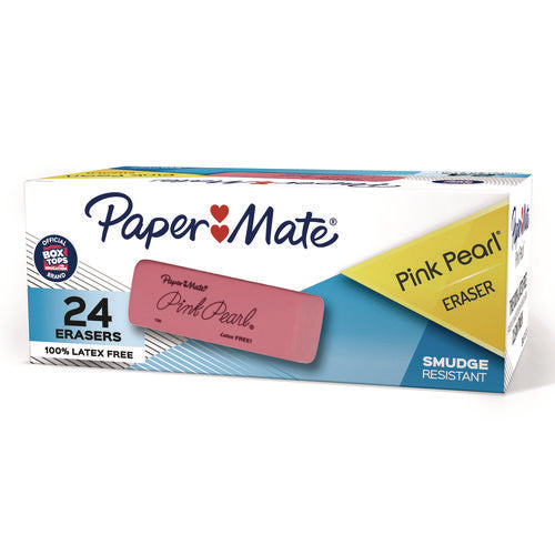 Image of Paper Mate® Pink Pearl Eraser, For Pencil Marks, Rectangular Block, Medium, Pink, 24/box