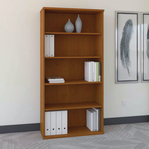 Image of Bush® Series C Collection Bookcase, Five-Shelf, 35.63w x 15.38d x 72.78h, Natural Cherry