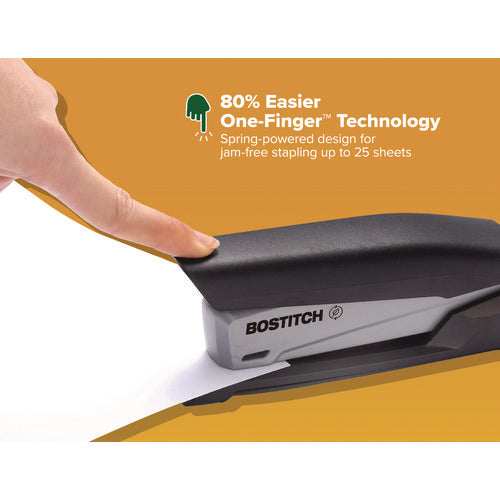 Image of Bostitch® InPower One-Finger Eco-Friendly Desktop Stapler, 25-Sheet Capacity, Black/Gray