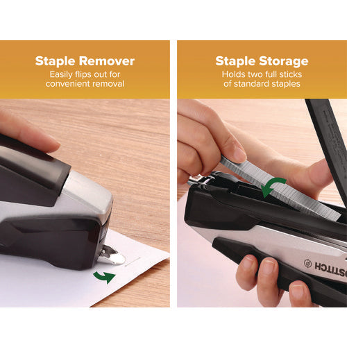 Image of Bostitch® inPOWER+28 Executive One-Finger 3-in-1 Eco-Friendly Desktop Stapler, 28-Sheet Capacity, Black/Silver