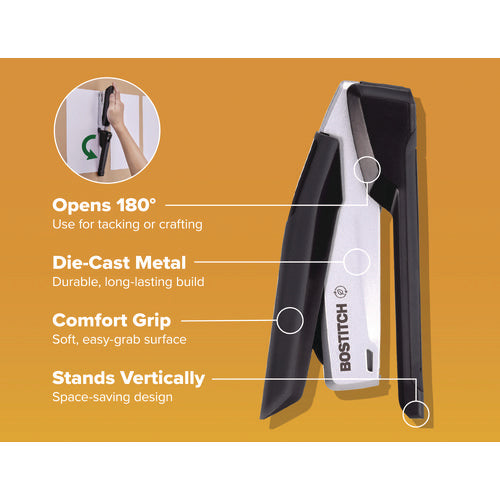 Image of Bostitch® inPOWER+28 Executive One-Finger 3-in-1 Eco-Friendly Desktop Stapler, 28-Sheet Capacity, Black/Silver
