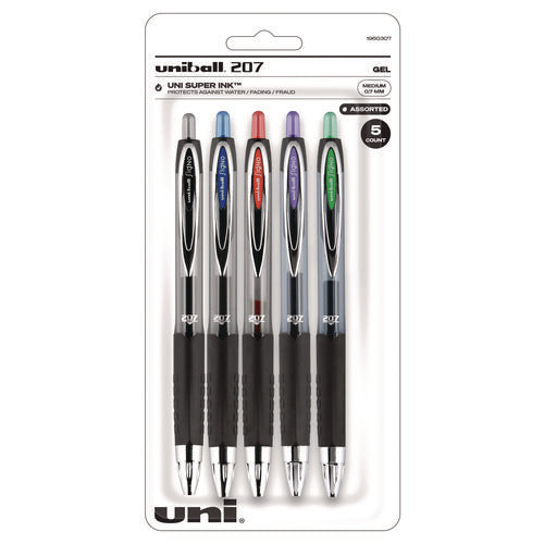 Image of uniball® Signo 207 Gel Pen, Retractable, Medium 0.7 Mm, Assorted Ink And Barrel Colors, 5/pack