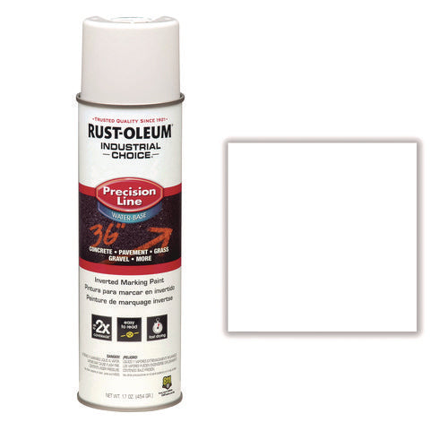 Image of Rust-Oleum® Industrial Choice M1800 System Water-Based Precision Line Marking Paint, Flat White, 17 oz Aerosol Can, 12/Carton