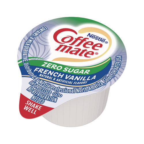 Image of Coffee mate® Liquid Coffee Creamer, Zero Sugar French Vanilla, 0.38 oz Mini Cups, 50/Box, 4 Boxes/Carton