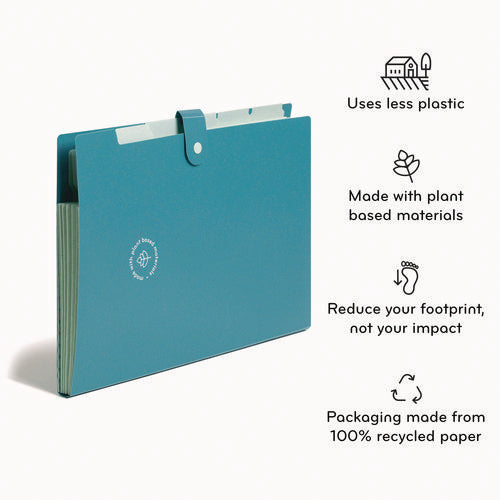 Image of U Brands U-Eco Six-Pocket Expandable Folder, 4.5" Expansion, 6 Sections, Snap Button Closure, 1/6-Cut Tabs, Letter Size, 3/Pack