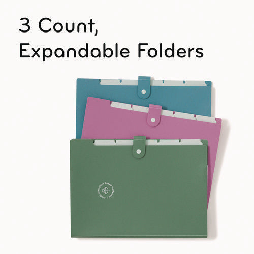 Image of U Brands U-Eco Six-Pocket Expandable Folder, 4.5" Expansion, 6 Sections, Snap Button Closure, 1/6-Cut Tabs, Letter Size, 3/Pack